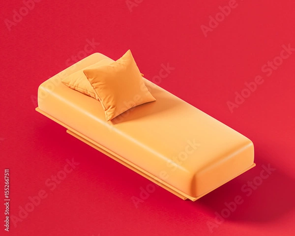 Fototapeta Minimalist rectangular daybed with smooth, rounded edges and a matching cushion placed on top. Single color, flat orange furniture, 3d rendering