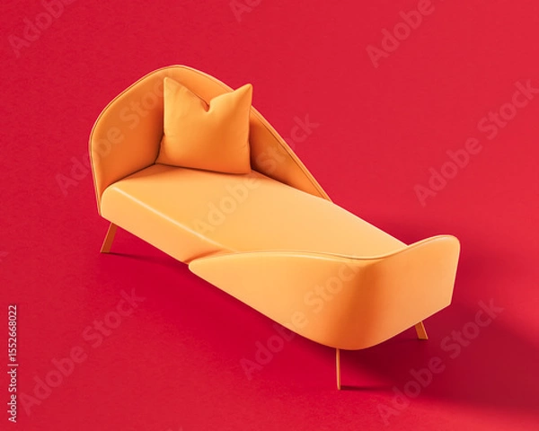 Fototapeta Futuristic lounge chair with asymmetric, flowing lines and an integrated headrest, combining sculptural form with functional comfort. Single color, flat orange furniture, 3d rendering