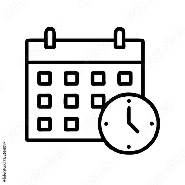 Fototapeta A calendar and clock icon isolated on white background