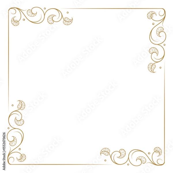Fototapeta Floral square frame with scrolls and leaves. Vintage corner border for stationery and print.