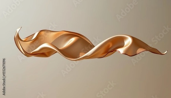 Fototapeta An elegant golden fabric gracefully flows and undulates in a smooth, captivating motion, creating a luxurious and sophisticated visual on a neutral gradient backdrop.