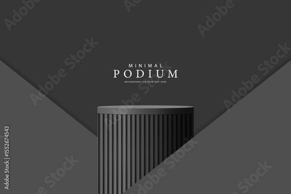 Obraz 3D product Minimal display stand, black circle on gray background. Abstract geometric shapes in a simple design. Fashion stage mockup scene. Studio product display stand. Product advertising stand