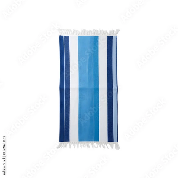 Fototapeta Striped beach towel in blue and white colors on a flat surface  