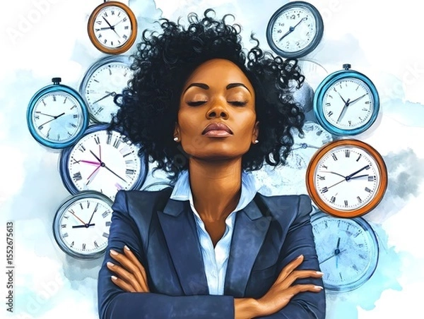Fototapeta Elegant Gold Pocket Watch Close-Up on Calendar – Metaphor for Scheduling, Planning, and Professional Discipline businesswoman holding clock