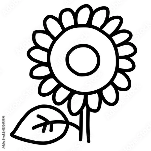 Fototapeta 手描きペン画の可愛いひまわりのイラスト