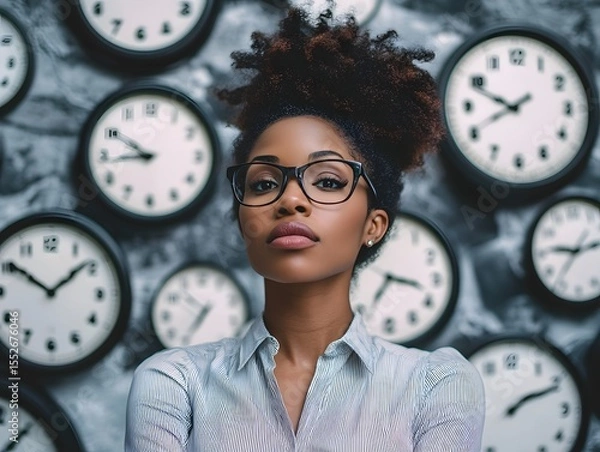 Fototapeta Close-Up of Business Pocket Watch and Pens on Office Surface Symbolizing Punctuality, Efficiency, and Career Success 
businesswoman holding clock