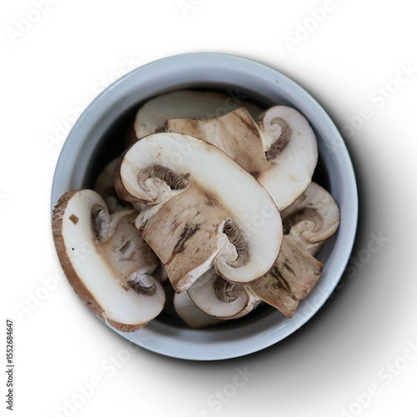 Obraz A bowl filled with sliced mushrooms, showcasing their texture and color for culinary use.
