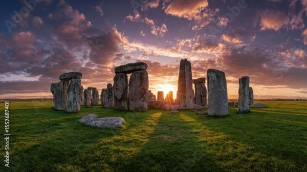 Obraz Golden Sunrise Over Stonehenge – Ancient Stones Illuminated by Morning Light and Shadows