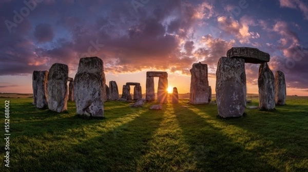 Obraz Sunlight Through Stonehenge – Radiant Sunrise Casting Long Shadows Across the Ancient Circle