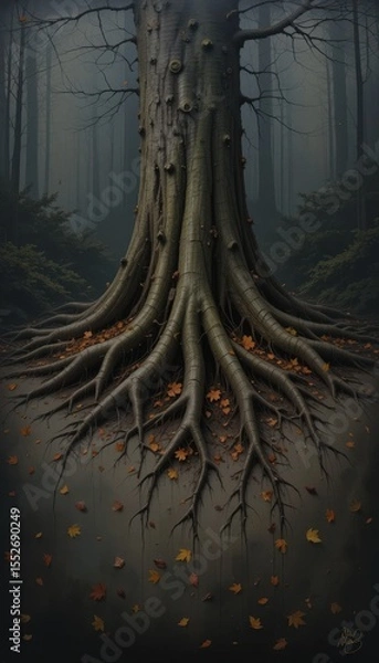 Obraz Where the roots run deep and the forest whispers secrets in autumn's embrace in the dark enchanted wood
