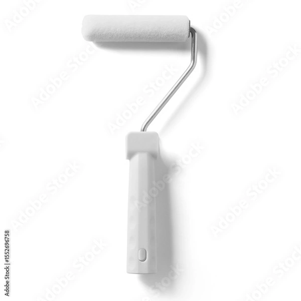 Obraz A paint roller with a white cover and ergonomic handle, used for applying paint to surfaces.