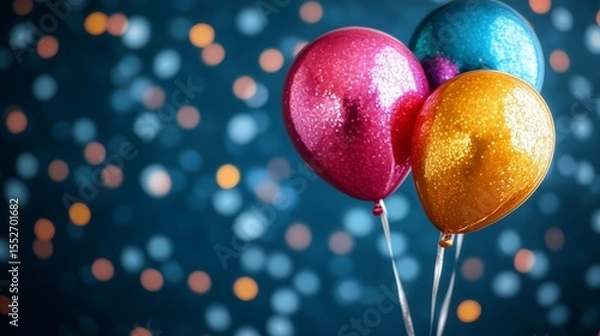 Fototapeta Festive balloons against a bokeh background for celebration