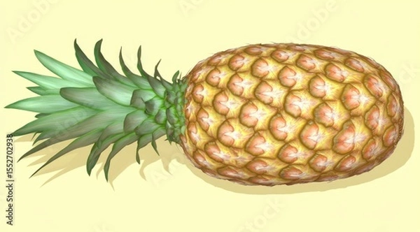 Obraz A whole pineapple, top view, light yellow background