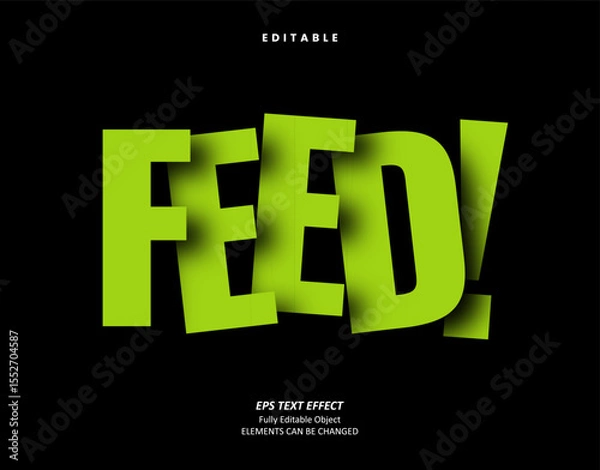 Fototapeta Editable Text Effect Vector of Neon Green Feed Title Headline social media Shadow Typography for Digital marketing, Creative preneur, small business, Event
