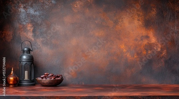 Obraz Dark, textured background with religious items
