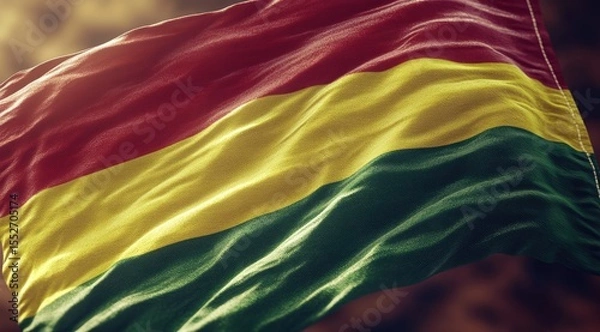 Obraz National flag billowing in the wind, three horizontal bands of red, yellow, and green
