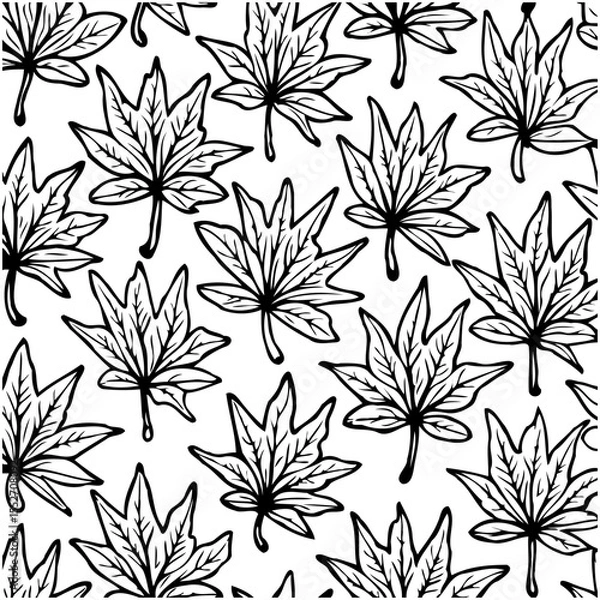 Fototapeta Elegant maple leaf pattern: Black and white vector design perfect for backgrounds
