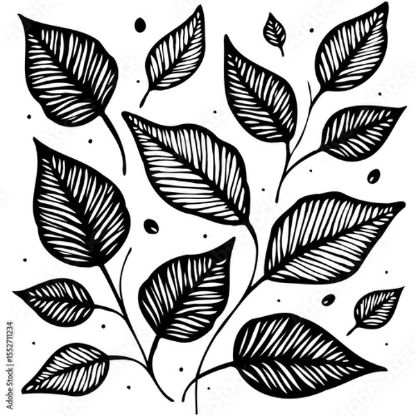 Obraz Elegant black and white leaf pattern design for textile prints and backgrounds