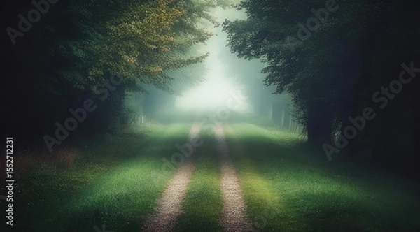 Obraz Misty forest path, ethereal glow