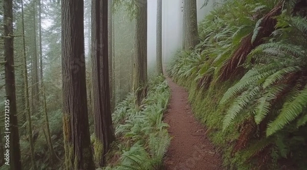 Obraz Misty forest path winding through tall trees (2)