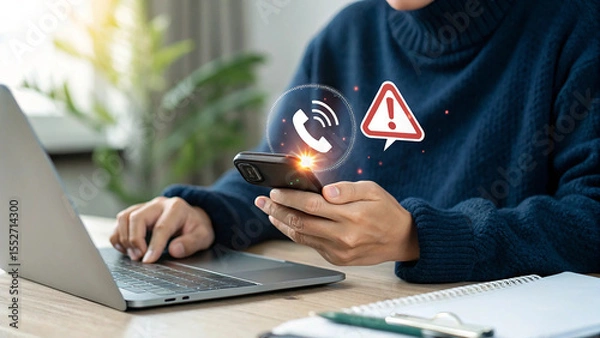 Fototapeta Data network protection, Emergency Alert on Smartphone, Digital protection