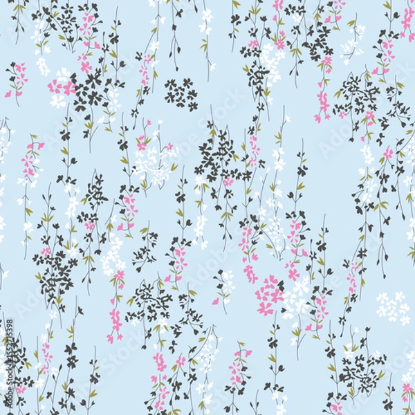 Fototapeta small flower seamless pattern on blue  background