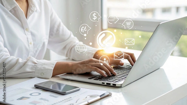 Fototapeta Documents management on laptop screen, Task Management Efficient Workflow and Productivity