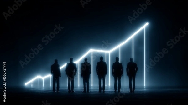 Fototapeta Business team standing together with a glowing graph, success growth and corporate strategy concept