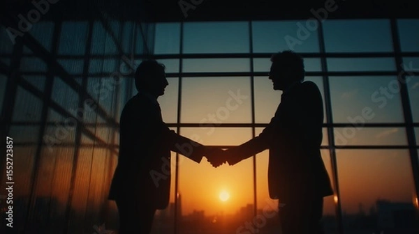Fototapeta Colleagues shaking hands in a glass office, trust and partnership in business teamwork
