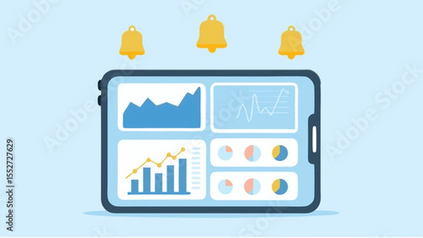 Fototapeta Mobile Data Analysis Dashboard and Notification Graphs Charts Data Visualization Tablet Technology