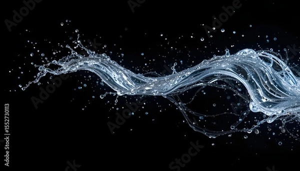 Fototapeta "Splash of Water Isolated on Black Background Dynamic and Refreshing Liquid Design"