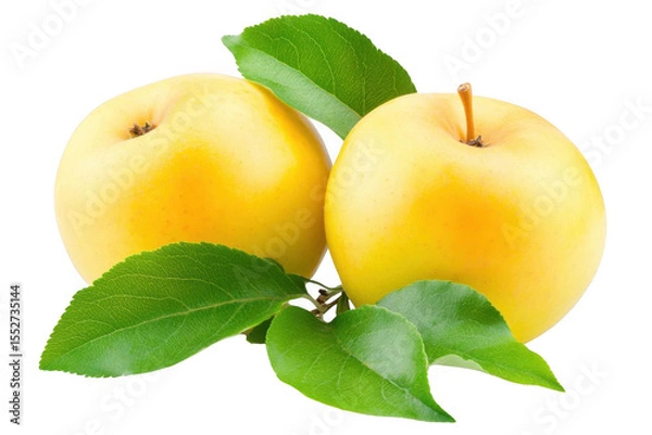 Fototapeta discover Golden Apples With Leaves And Healthy Fruit Diet, Natural Sweetness