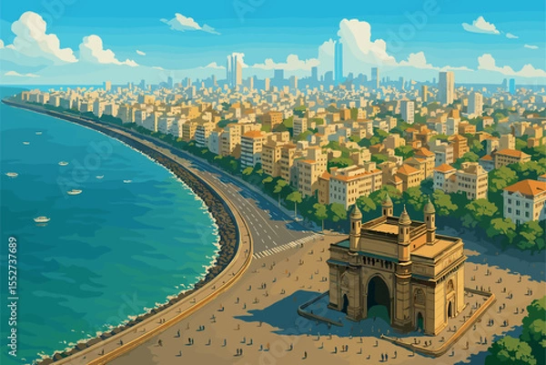 Obraz Mumbai panorama with Gateway of India and Marine Drive coastline