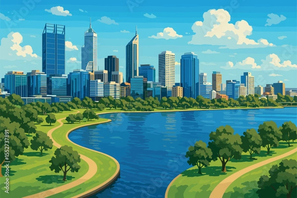 Obraz Daytime Perth skyline with Swan River and green waterfront parks
