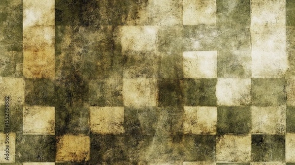 Obraz Aged textured checkerboard pattern in muted tones. Seamless pattern.
