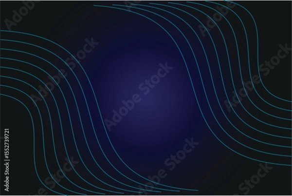 Obraz WebDark Abstract Background with Blue Curved Lines and Gradient Center Glow – Futuristic Tech Style