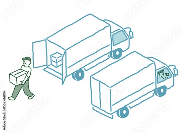 Obraz 荷物を運んでいるトラック運転手　　ベクターイラスト