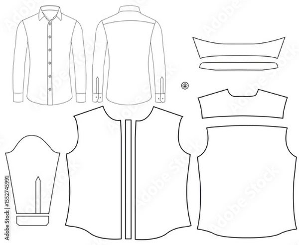 Obraz Men long sleeves shirt flat sketch vector illustration templet drawing mock up design