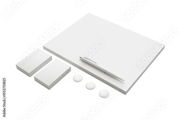 Fototapeta A minimalist workspace featuring a notepad, sticky notes, and a pen, ideal for brainstorming or note-taking.