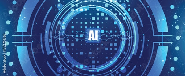 Obraz Futuristic AI technology background with digital circle, circuit lines, and data connection network.