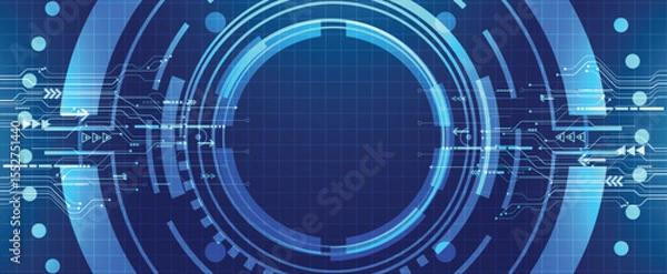 Obraz Abstract digital circle circuit background for technology, data, or AI interface design.