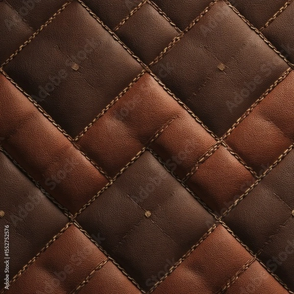 Obraz Diamond-stitched leather upholstery in dark brown and light brown shades, showing texture and stitching detail