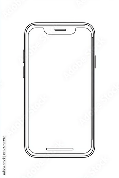 Fototapeta Minimalistic outline of modern smartphone with front notch design