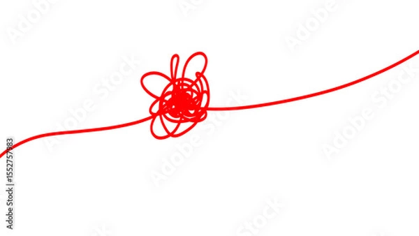 Fototapeta Abstract red scribble line on transparent background. Illustrating emotional chaos, stress, confusion transitioning into clarity and balance. For mental health, therapy, education, presentations