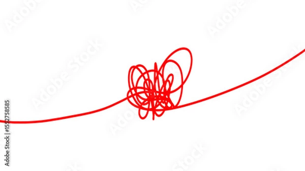 Fototapeta Abstract red scribble line on transparent background. Illustrating emotional chaos, stress, confusion transitioning into clarity and balance. For mental health, therapy, education, presentations