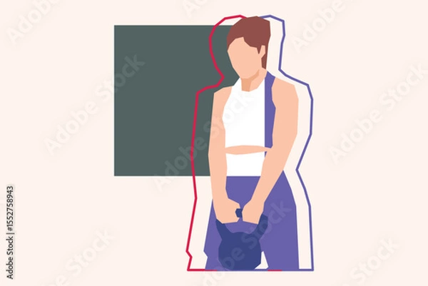 Fototapeta A woman is exercising using Kettlebell vector design