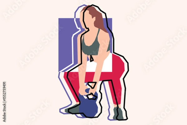 Fototapeta A woman is exercising using Kettlebell vector design