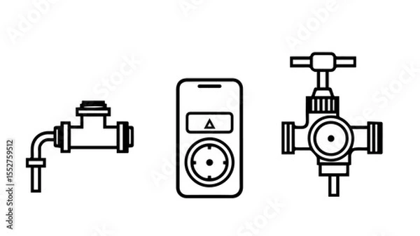 Fototapeta Minimalist Icons of Automatic Water Shutoff Valves and Flow Systems washing machine icon