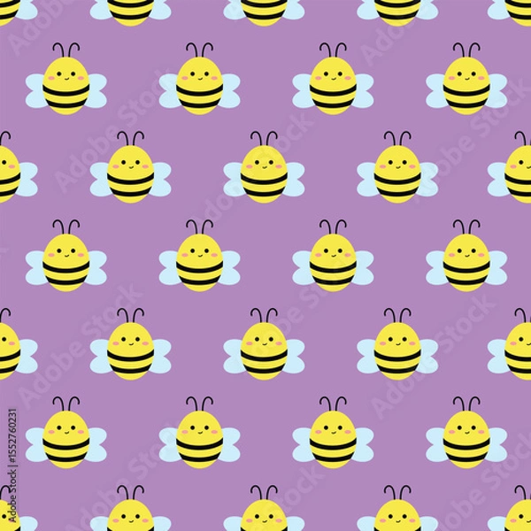 Fototapeta Kids vector pattern with cute bees on a purple background