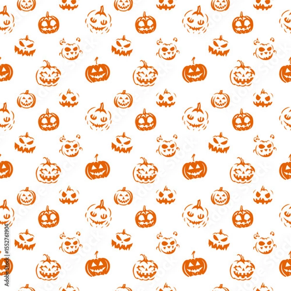 Fototapeta Seamless pattern of cartoon Halloween pumpkins with playful faces for kids decor and festive packaging, Pumpkin Pattern